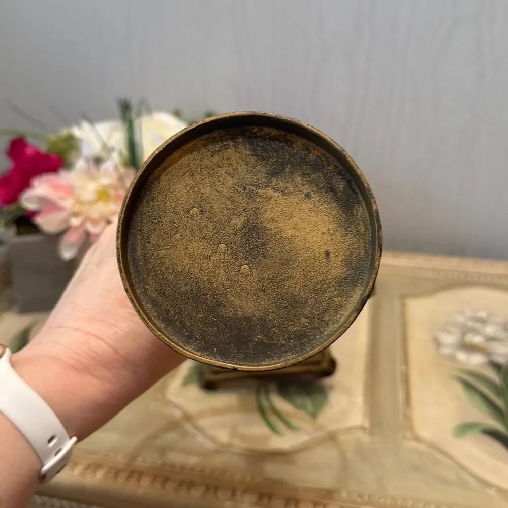 Bird & Leaf Design Brass Tone Finish Metal Candle Holder